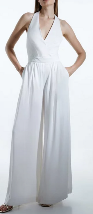 Sequin Halter Pleated Pocket Patchy Jumpsuit