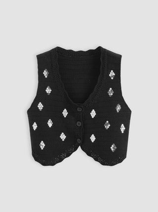 Sequins V-neck Knitted Crop Vest