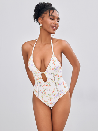 Shaping Floral Cut Out One Piece Swimsuit