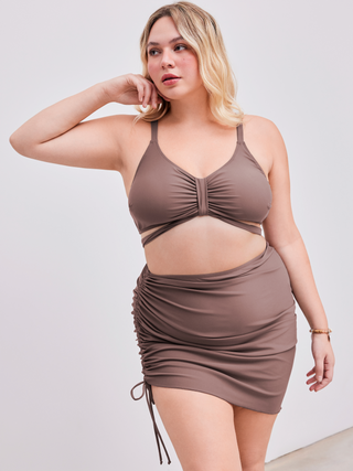 Shaping V-neck Bracelet Full Coverage Bikini Swimsuit With Drawstring Cover Up Skirt Curve & Plus