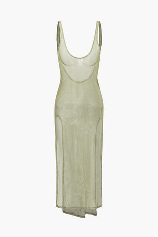 Sheer Mesh Slit Cover-up Dress (L / PURE GOLD)