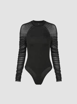 Sheer Ruched Long Sleeve Bodysuit