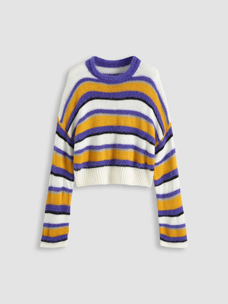 Short Plush Striped Sweater