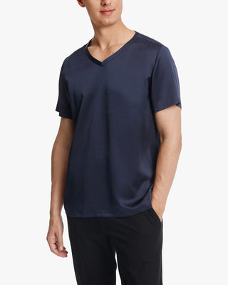 Short-Sleeved v Neck Silk Mens Tee