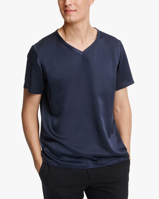 Short-Sleeved v Neck Silk Mens Tee