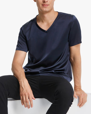 Short-Sleeved v Neck Silk Mens Tee