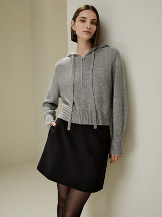 Short Zip-Up Wool Cashmere Hoodie