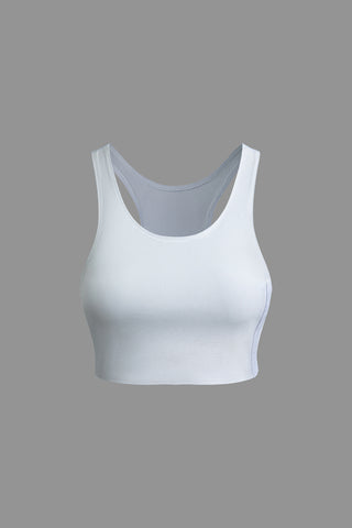 Side Hook And Eye Crop Tank Top (M / WHITE)