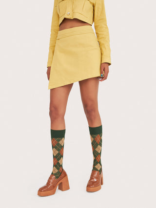 Side Tied Asymmetrical Skirt (S / Khaki)