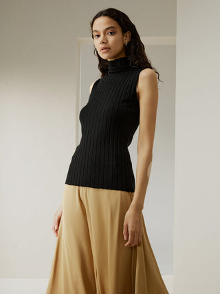 Silk-Cashmere Blend Knit Top (Black / S)