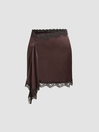 Silk Lace Trim Mini Skirt