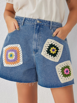 Simple Summer Patchwork Denim Shorts Curve & Plus