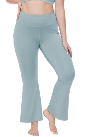 Sixstar Plus Size Women's Ultra High Rise Slit Front Flare Legging Premium Soft High Stretch Yoga Pants Light Blue