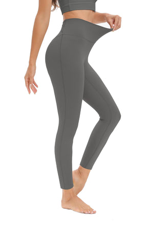 Sixstar Women's Back Waist Cross Control Yoga Pants Fitness Tummy Tuck Running Leggings Gray