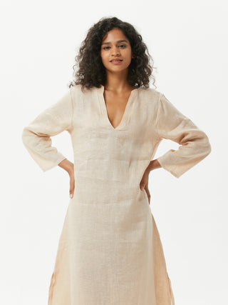 Small V-neck Long-sleeve Linen Dress