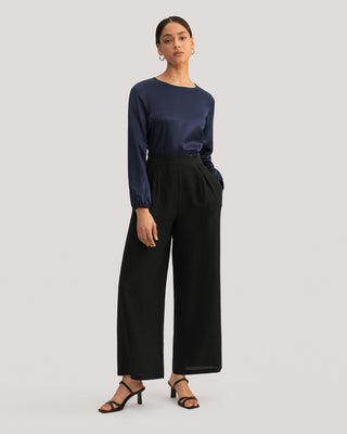 Smooth Silk Wide Leg Cropped Pants (Black / 14)