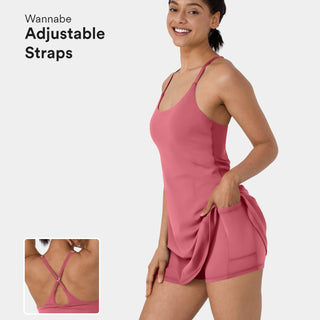 Softlyzero™ Plush Adjustable Straps Backless Crisscross 2-in-1 Pocket Flare Slip Yoga Active Dress