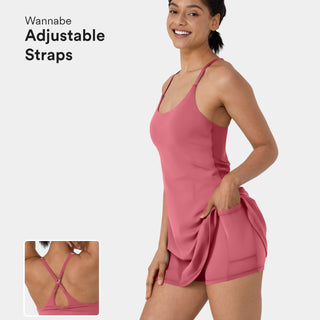 Softlyzero™ Plush Adjustable Straps Backless Crisscross 2-in-1 Pocket Flare Slip Yoga Active Dress