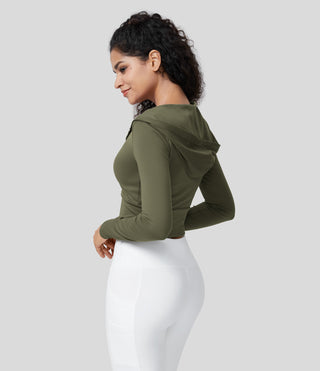 Softlyzero™ Plush Hooded Zipper Long Sleeve Cropped Yoga Jacket