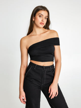 Solid Asymmetric Shoulder Tube Top