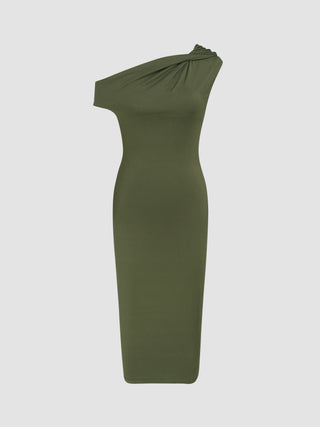 Solid Asymmetrical Neck Maxi Dress