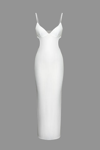 Solid Backless V-neck Slip Maxi Dress (M / IVORY)