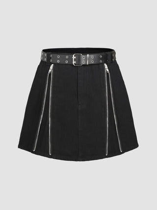 Solid Belted Denim Mini Skirt Curve & Plus