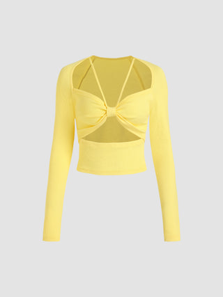 Solid Bow Cut Out Crop Top