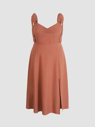 Solid Bowknot Midi Dress Curve & Plus