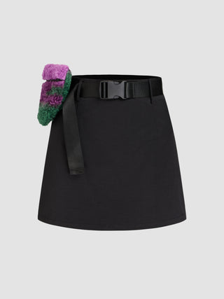 Solid Buckle Skirt With Fleece Waist Bag