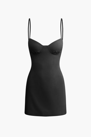 Solid Bustier Slip Mini Dress (S / BLACK)