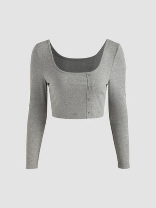 Solid Button Detail Top (XL / Grey)