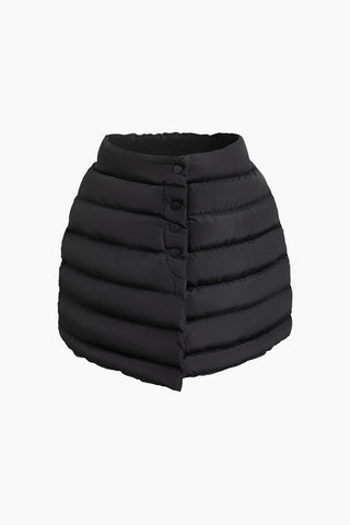 Solid Button Up Puffer Mini Skirt (XS / BLACK)