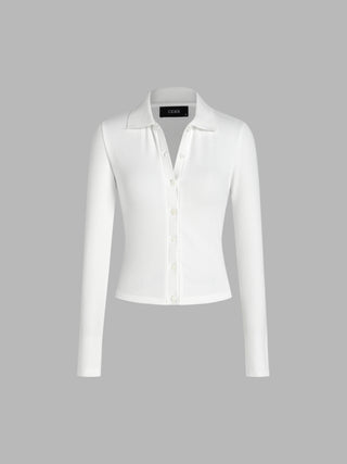 Solid Collar Button Up Blouse