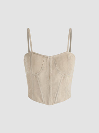 Solid Corduroy Crop Corset Top