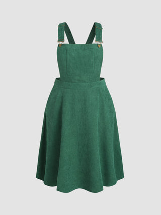 Solid Corduroy Square Neck Midi Dress Curve & Plus (4XL / Green)