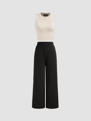 Solid Crop Tank Top & Mid Rise Wide Leg Trousers