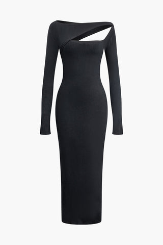 Solid Cut Out Long Sleeve Maix Dress (M / BLACK)