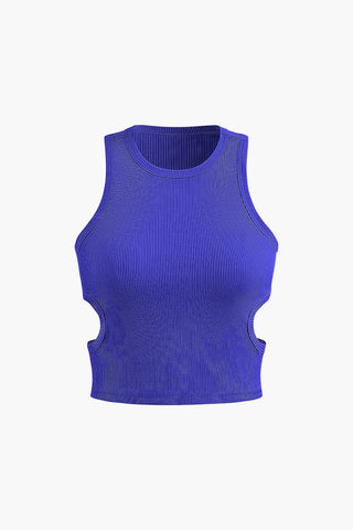 Solid Cut Out Tank Top (L / BLUE)