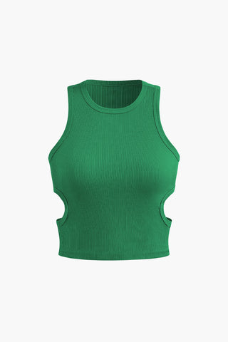 green rib knit crop top