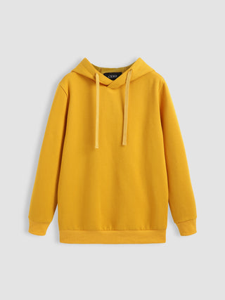 Solid Drawstring Hoodie (M / Yellow)