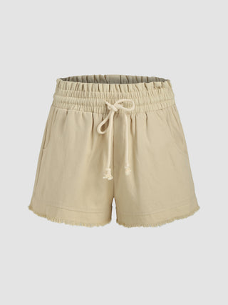 Solid Drawstring Mini Shorts