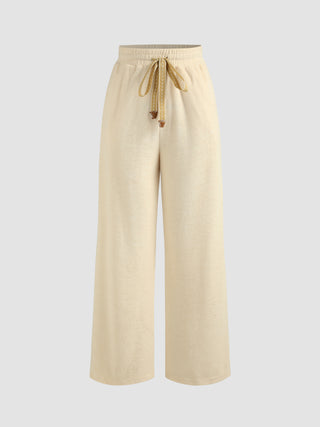 Solid Drawstring Straight Leg Pants