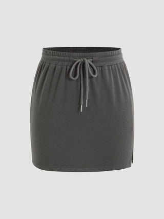 Solid Drawstring Sweat Mini Skirt