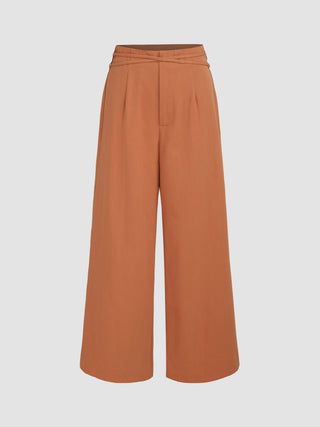 Solid Drawstring Wide Leg Trousers