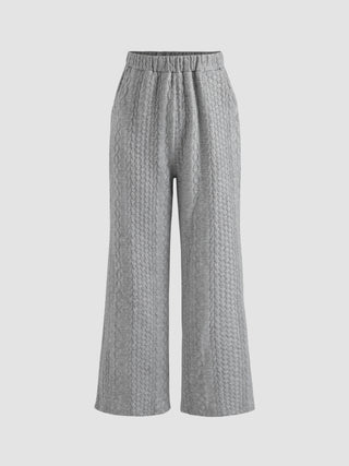 Solid Elastic Waist Jacquard Joggers (L / Grey)