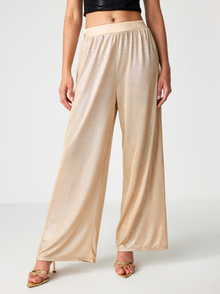 Solid Elastic Waist Wide Leg Trousers