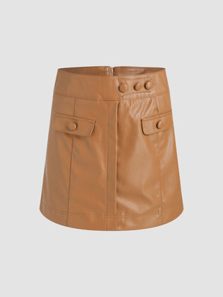 Solid Faux Leather Mini Skirt