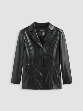 Solid Faux Leather Oversized Blazer