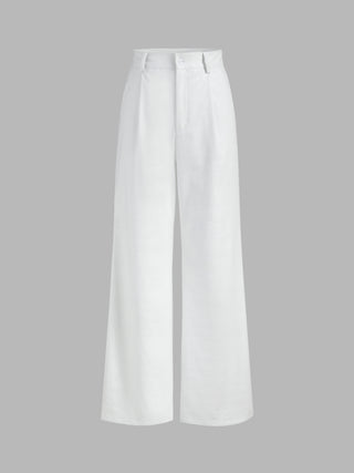 Solid Faux Leather Wide Leg Pants